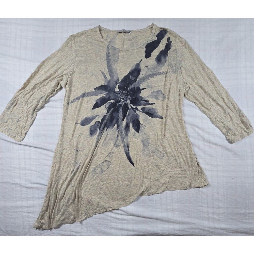 Jess & Jane Womens Asymmetrical Hem Tunic Top Floral Watercolor Art to Wear XL